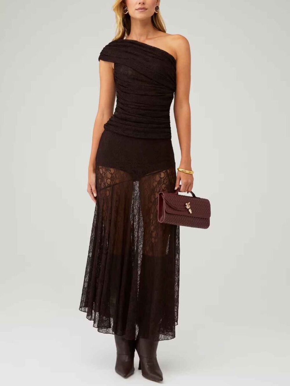 Ronny Kobo Chocolate Lace Floral Maxi Skirt 8808